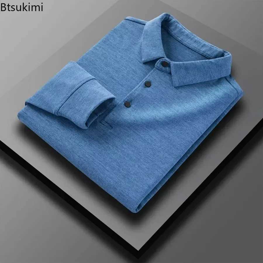 2024 Mens Casual Warm Shirts Tops Solid Autumn Winter Thick Long SLeeve Shirts Male T-Shirt Business Formal Basic ShirtsM240814