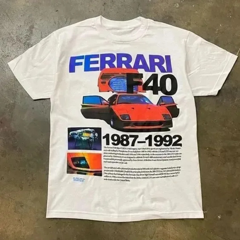 Retro 90s American Classic Sports Car Print Summer Cotton Couple T-Shirt