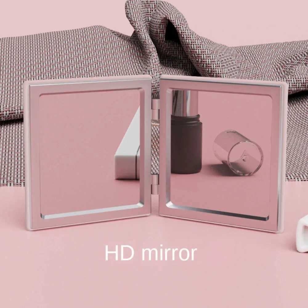 PU surface makeup mirror aluminum mirror marble texture printing handheld small mirror folding square double-sided mirror W240813