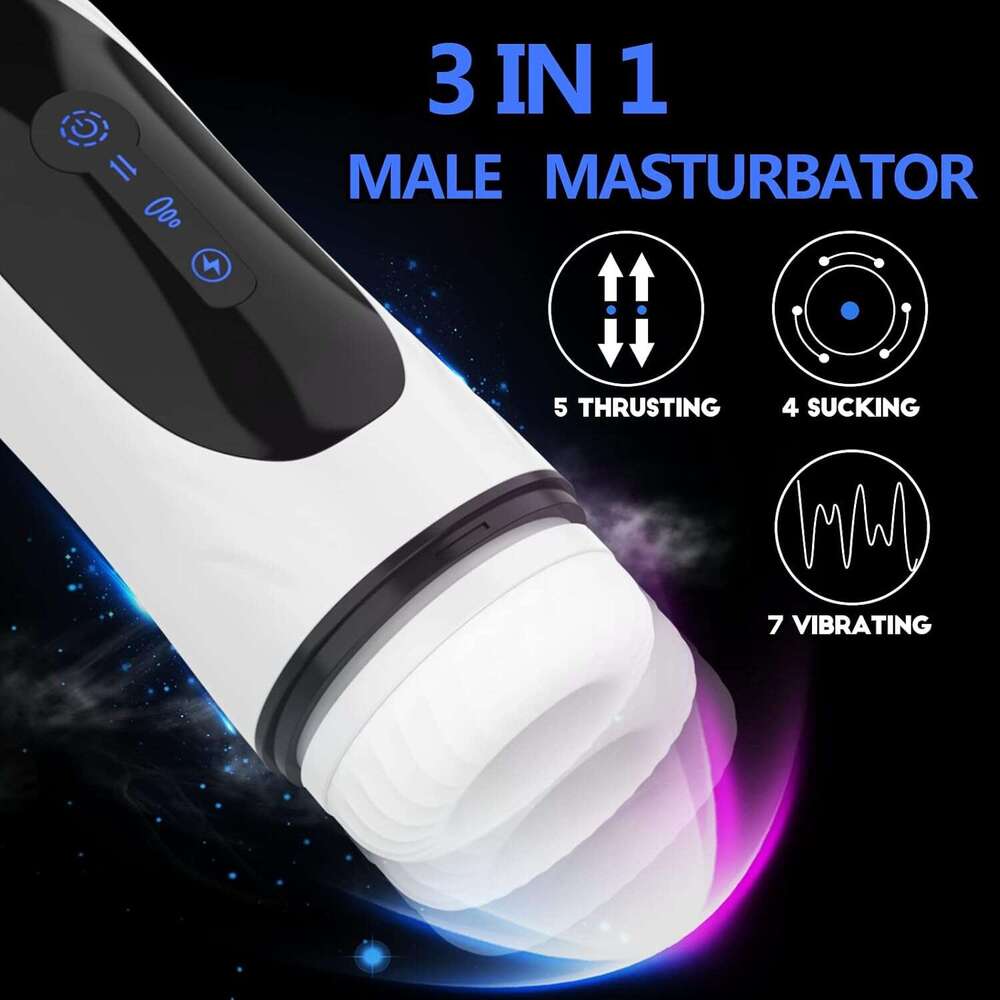 3-in-1 automatic male device with 5 thrust and 4 suction pumps and 7 vibration modes, suction pocket male massager, adult male sex toy (male device - 