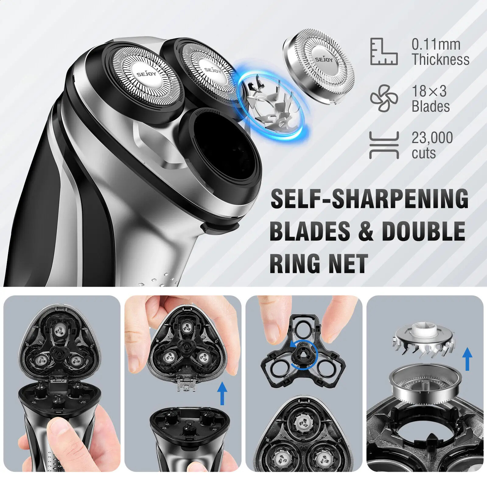 Sejoy Electric Shaver for Mens Electric Shaving Clipper Machine 3D Floating Wet Dry IPX7 Waterproof Beard Razor Beard Trimmer 240814