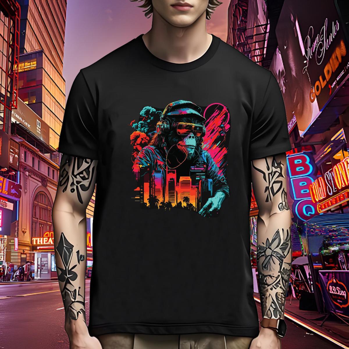 High Quality Mens T Shirts chimpanzee Round Neck Short Sleeve Summer Casual Plus Size Cartoon 100% Cotton 230g Men Tops Tees Designer Tshirts