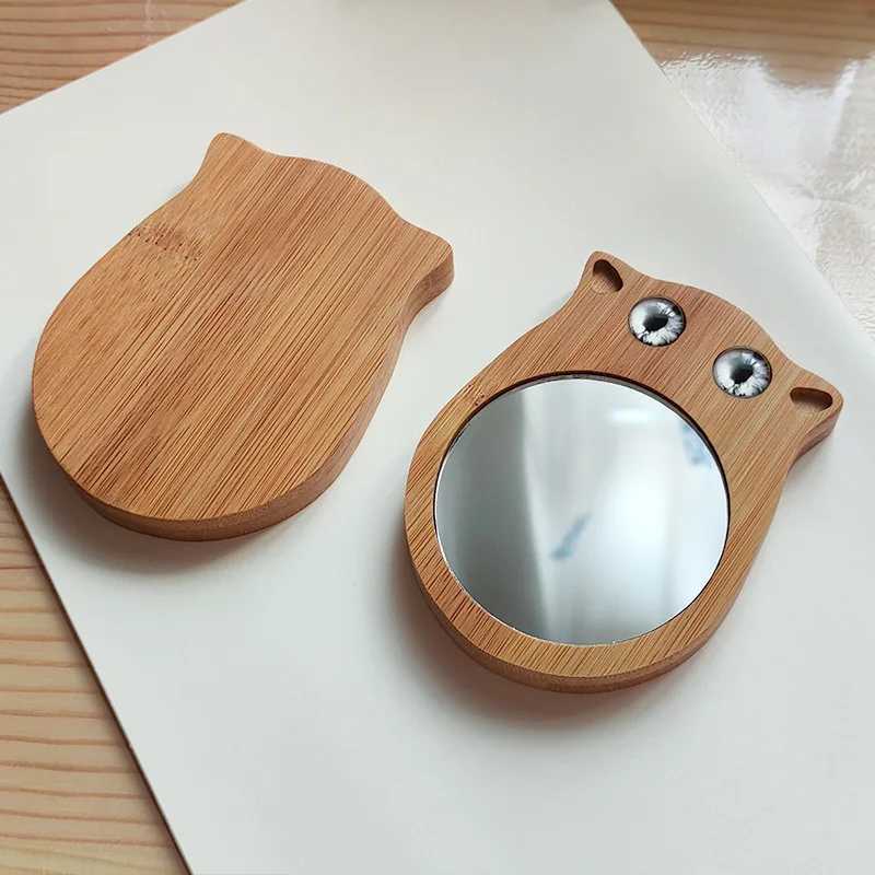 Pure wooden makeup mirror cute round handheld mirror portable pocket makeup mirror suitable for small mirrors in female student dormitories W240813