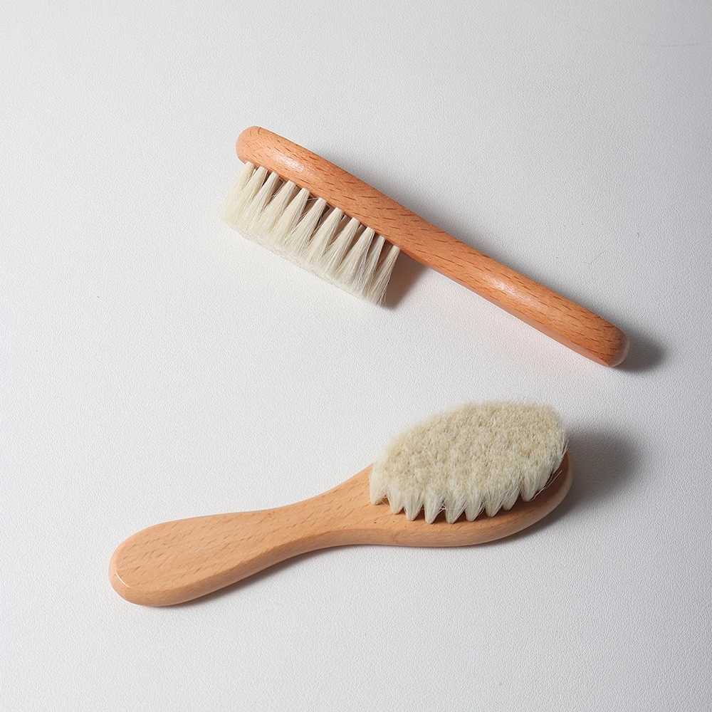 Product Description High quality natural wool beech wood comb baby brush W240813