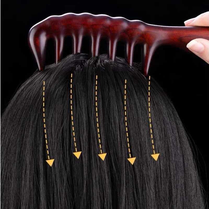 Natural green sandalwood handmade hair comb used for curling wide toothed sandalwood anti-static wood deburring used for female massage brush W240813