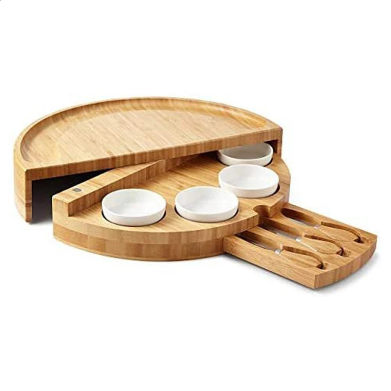 1 set of cheese board cutter set with sliding drawer cooking tools slicer fork spoon cutter for kitchen storage 240812