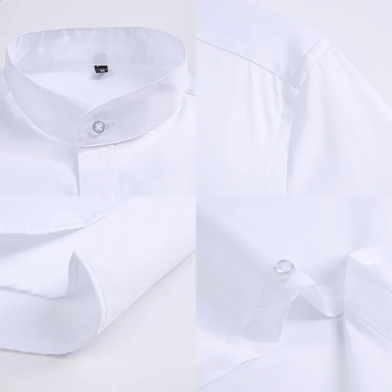 TFETTERS Autumn Long Sleeve Shirt Men 100% Cotton White Shirt Stand Collar Slim Fit Business Work Shirts for Men Plus Size 5XL 240814