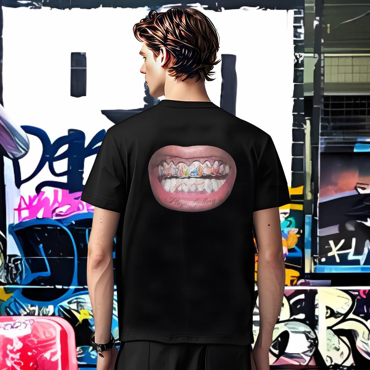 T Shirts Men 230g 100% Cotton mouth Casual Round Neck Short Sleeve Custom Printing Men Tops Tees Stylist Cool Design Polos