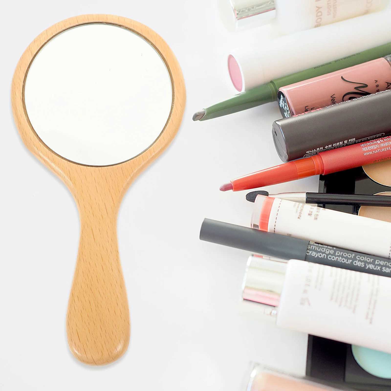 Hand mirror wooden makeup decoration hand mirror girl travel makeup W240813