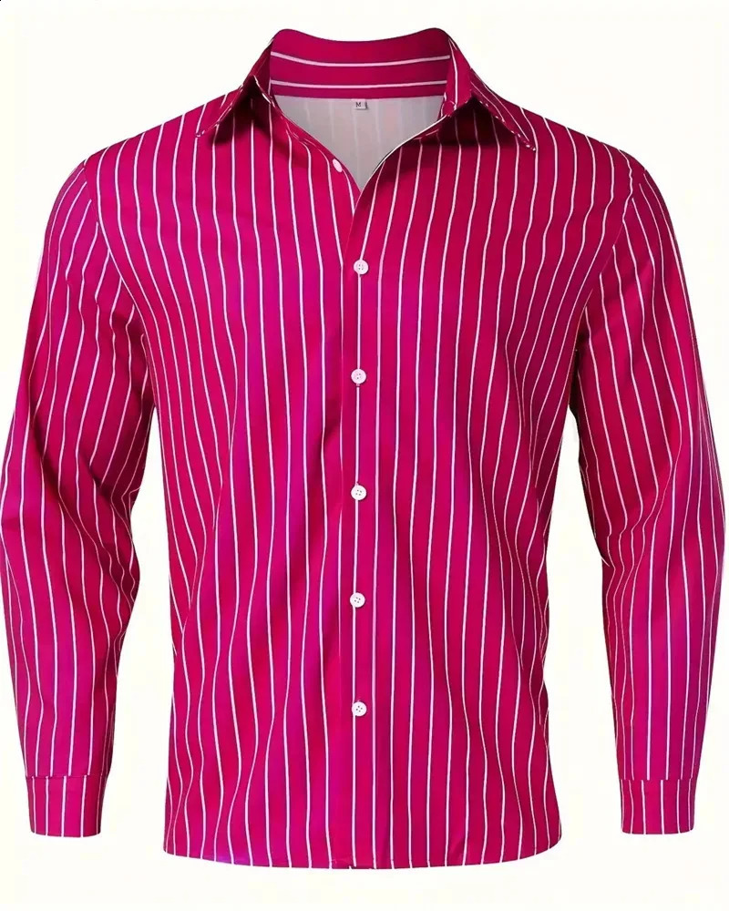 Mens Fashion Loose Striped Shirt Casual Breathable Polo Collar Button Long sleeved Shirt Top Comfortable Soft Fabric Large 6XL 240814
