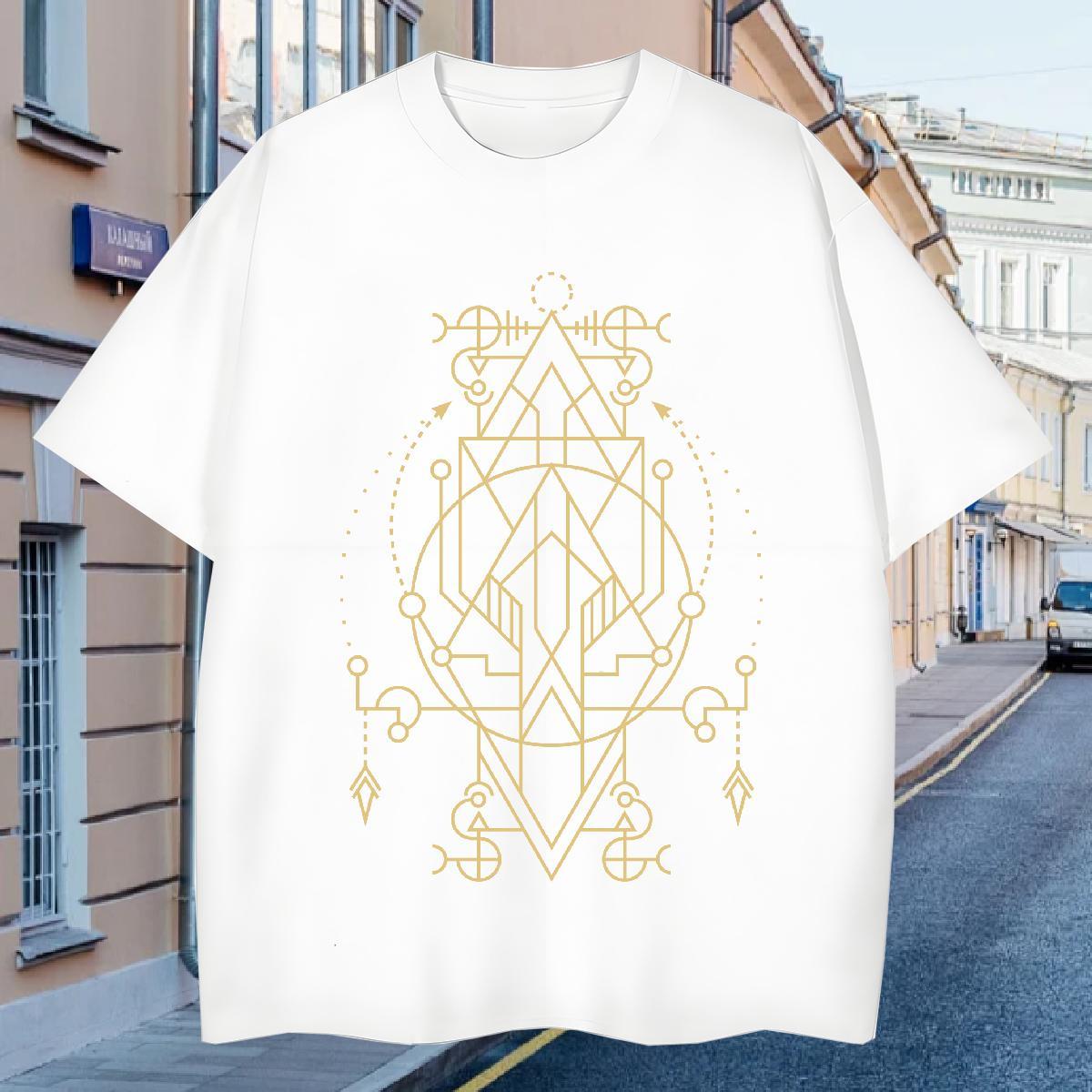 Man T Shirts 230g 100% Cotton Geometric line Summer Casual Round Neck Short Sleeve Cartoon Printing L-4XL Men Tops Tees 2024 Summer Classic Tops Shirt