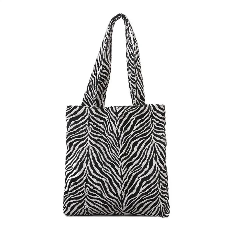Vintage Women Shoulder Bag Creative Zebra Stripes Canvas Tote Handbags Large Capacity Underarm Female Travel Shopping Bags 240813