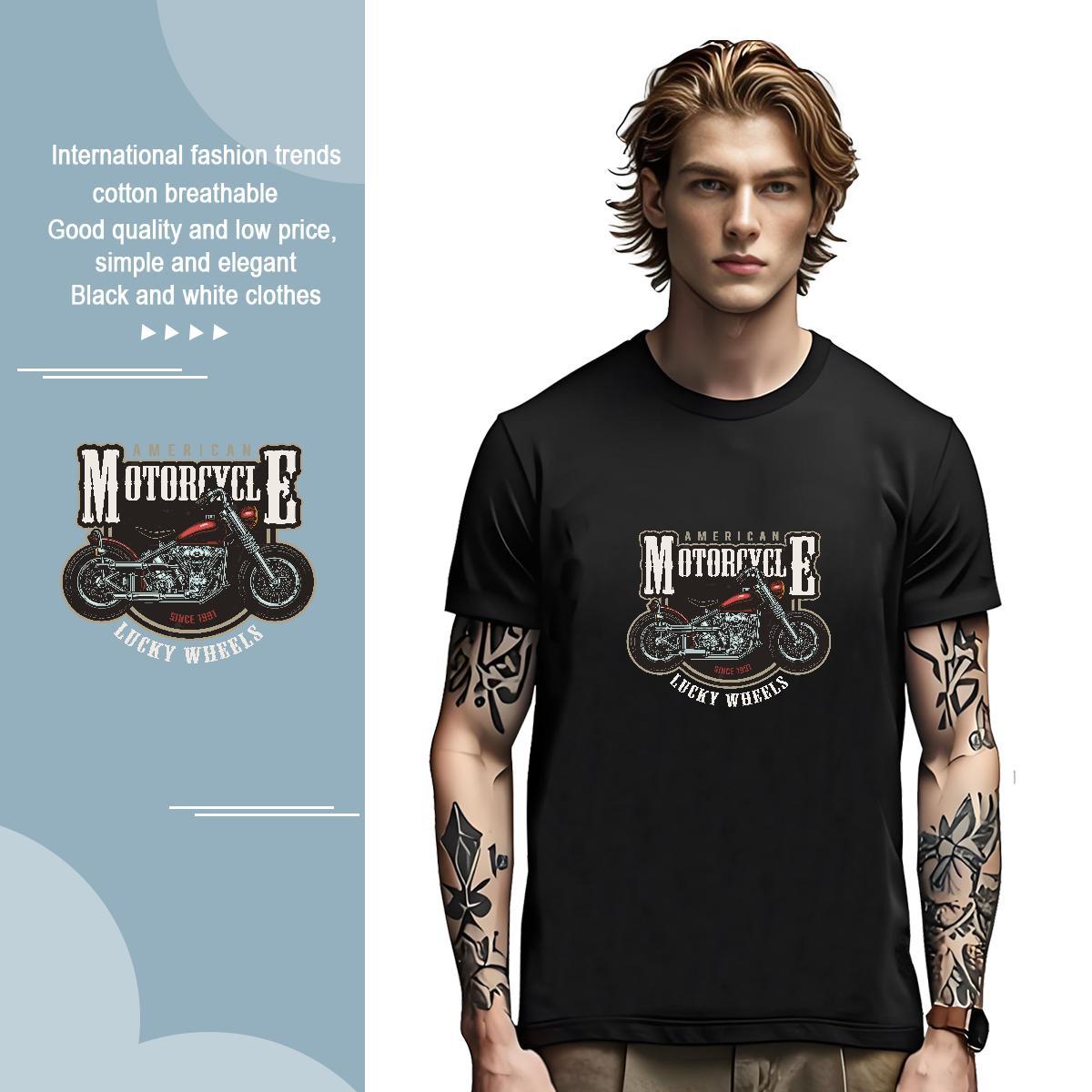 Cool Design Motorcycle T-Shirts Spring Summer Men Clothes T-Shirt 230g Cotton DIY Crew Neck Breathable Customized Print Polos