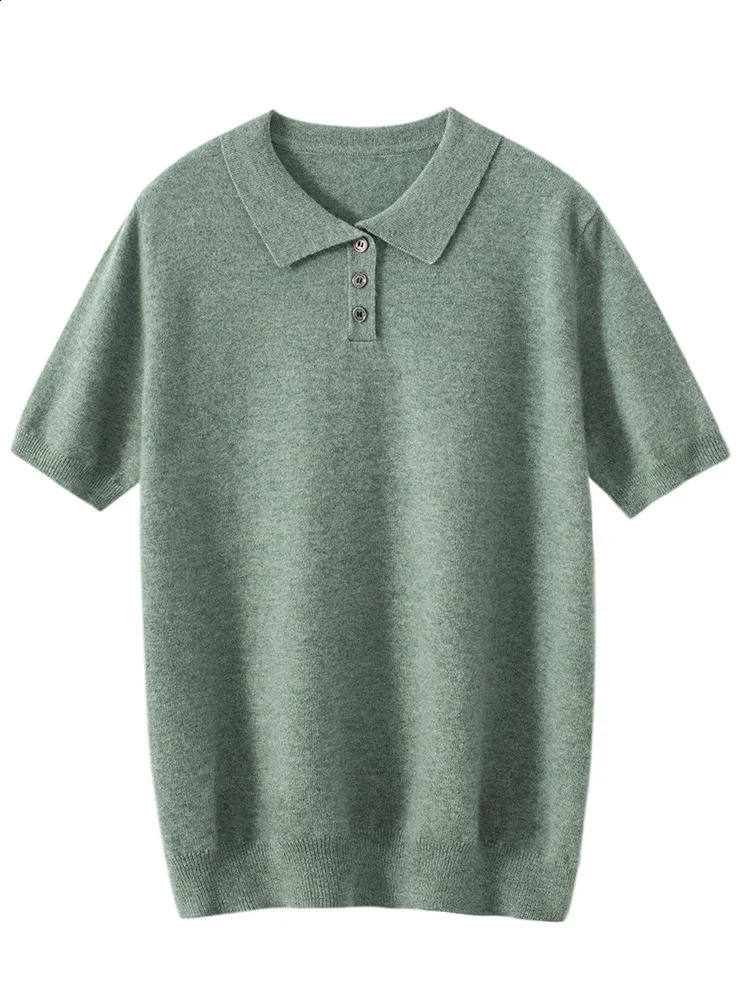 Mens POLO Collar Tshirt 100 Cashmere Short Sleeve Pullover Sweater Spring Summer Comfort Soft Business Knitwear Top 240813