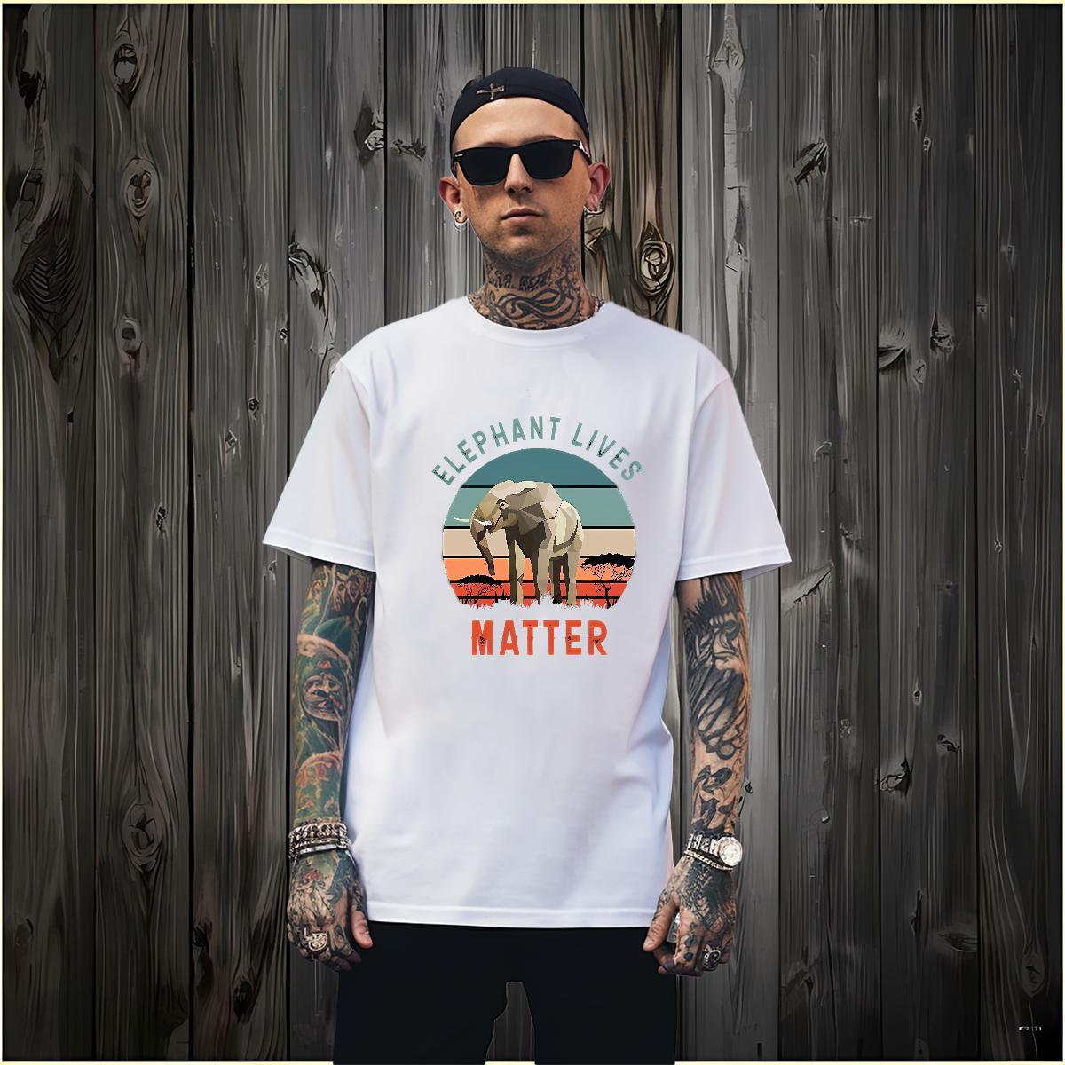 Unisex T-Shirts for Men Elephant O Neck Short Sleeves Street Wear DIY Printed 100% Cotton 230g Tshirts 2024 Summer Tops Tees