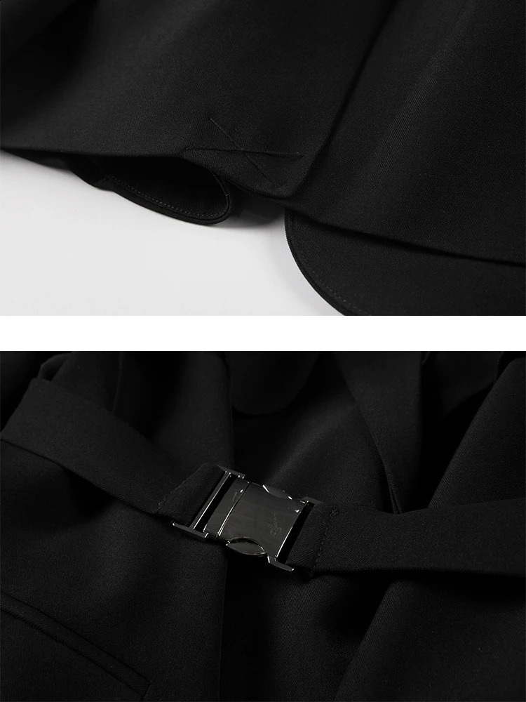 LANMREM Fashion Solid Blazers For Women Patchwork Notched Long Sleeves Belt Coat Streetwear Autumn Clothing 2AA1139 240813