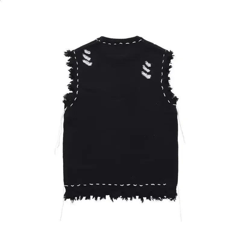 Knitted Sweaters for Men Hippie Sleeveless Man Clothes Vest Torn Icon Waistcoat with Holes Classic Over Fit Knit Aesthetic Meme 250407