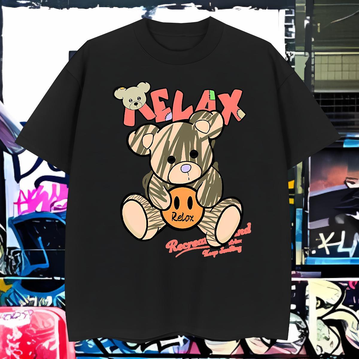 Loose Fit T shirt bear Breathable Soft Street Wear Oversized 100% Cotton 230g Men Tees 2024 DIY Tops