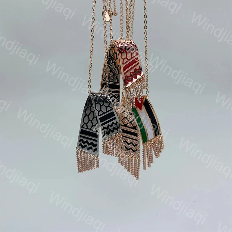 UAE Zircon Pendant, Kufiya Necklace for Men & Women, Stainless Steel Scarf Shape, 2024 Jewelry 4