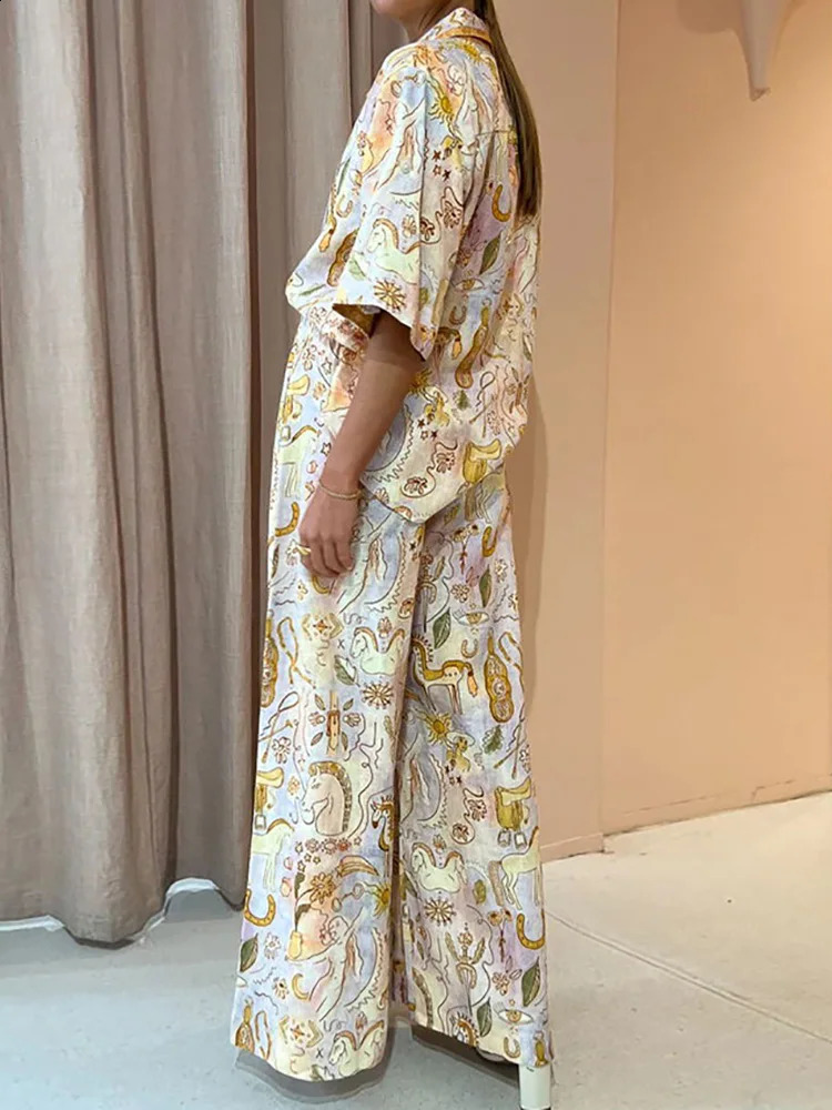 Half Sleeve Single-Breasted Printing Matching Sets Women Spring Summer Loungewear Two Pieces Outfit Streetwear Drop 240813