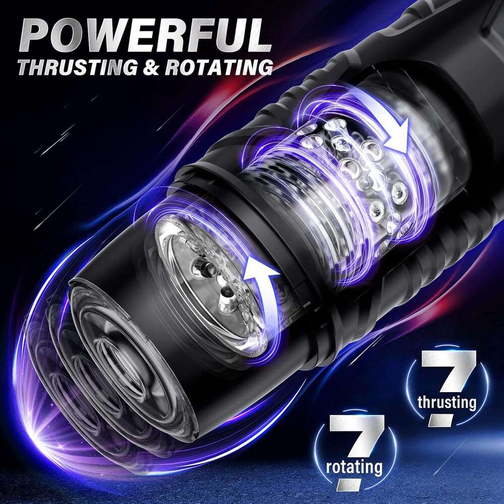 Men's Automatic Male Sex Toy - Adult Toy Male Sex Toy, 7 thrust and 7 rotation modes, hands-free pocket cat sex machine, with visual window and s