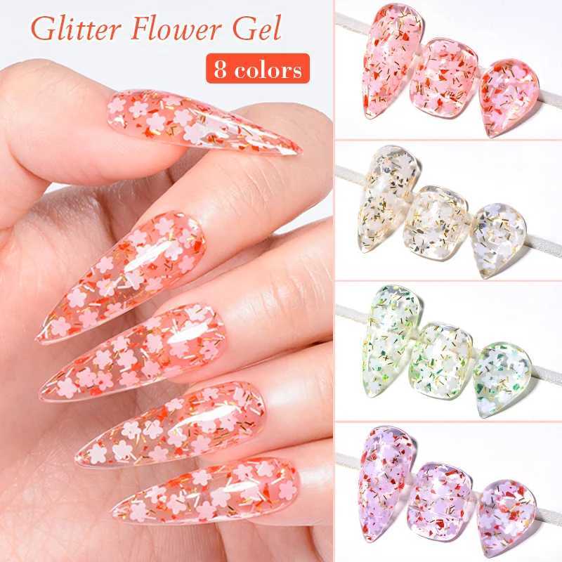 MEET ACROSS 7ml Glitter Dried Flower Gel Nail Polish Natural Floral Gel Semi Permanent Varnish Soak Off UV Nail Art For ManicureM240814