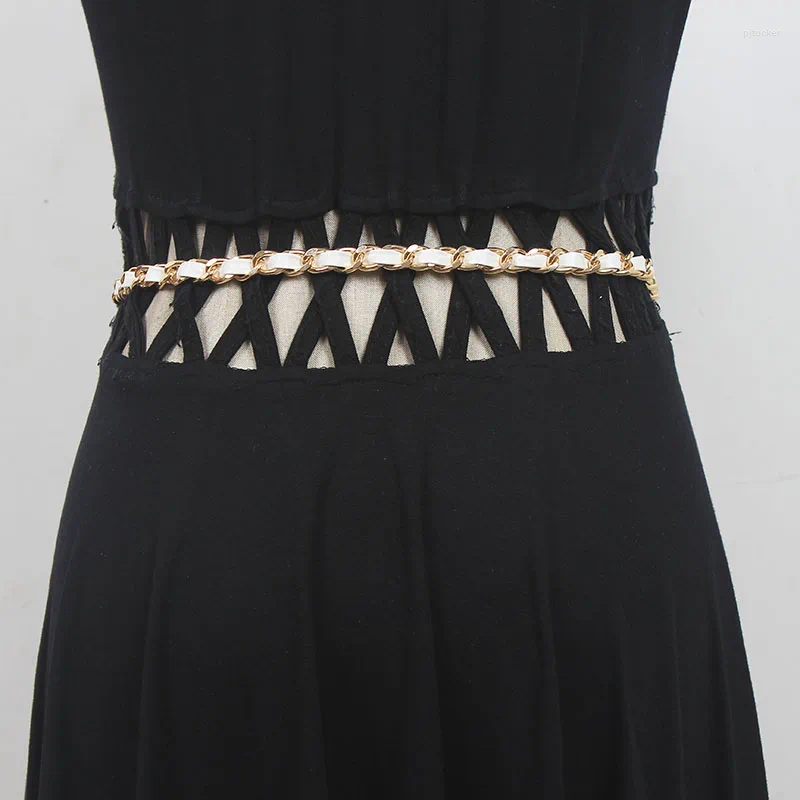 Belts Womens Fashion PU Leather Chain Bag Cummerbunds Female Dress Corsets Waistband Decoration Narrow Belt R2226