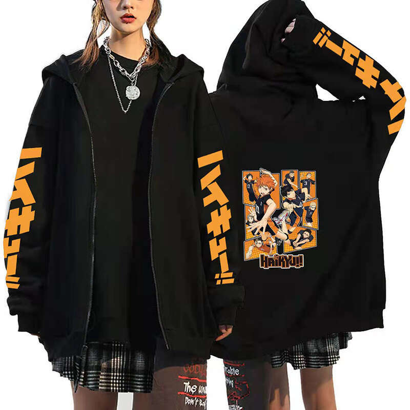 Japan Haikyuu Anime Men Women Zipper Hoodie Karasuno High School Plus Size Sweatshirt Haruku Unisex Long Sleeve Zip Up Jacket