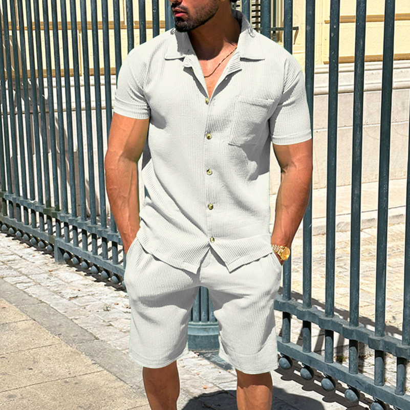 Summer Solid Color Sports Suit MenS Short Sleeved T-Shirt Shorts Fashion Two-Piece Set M-3xl 240813