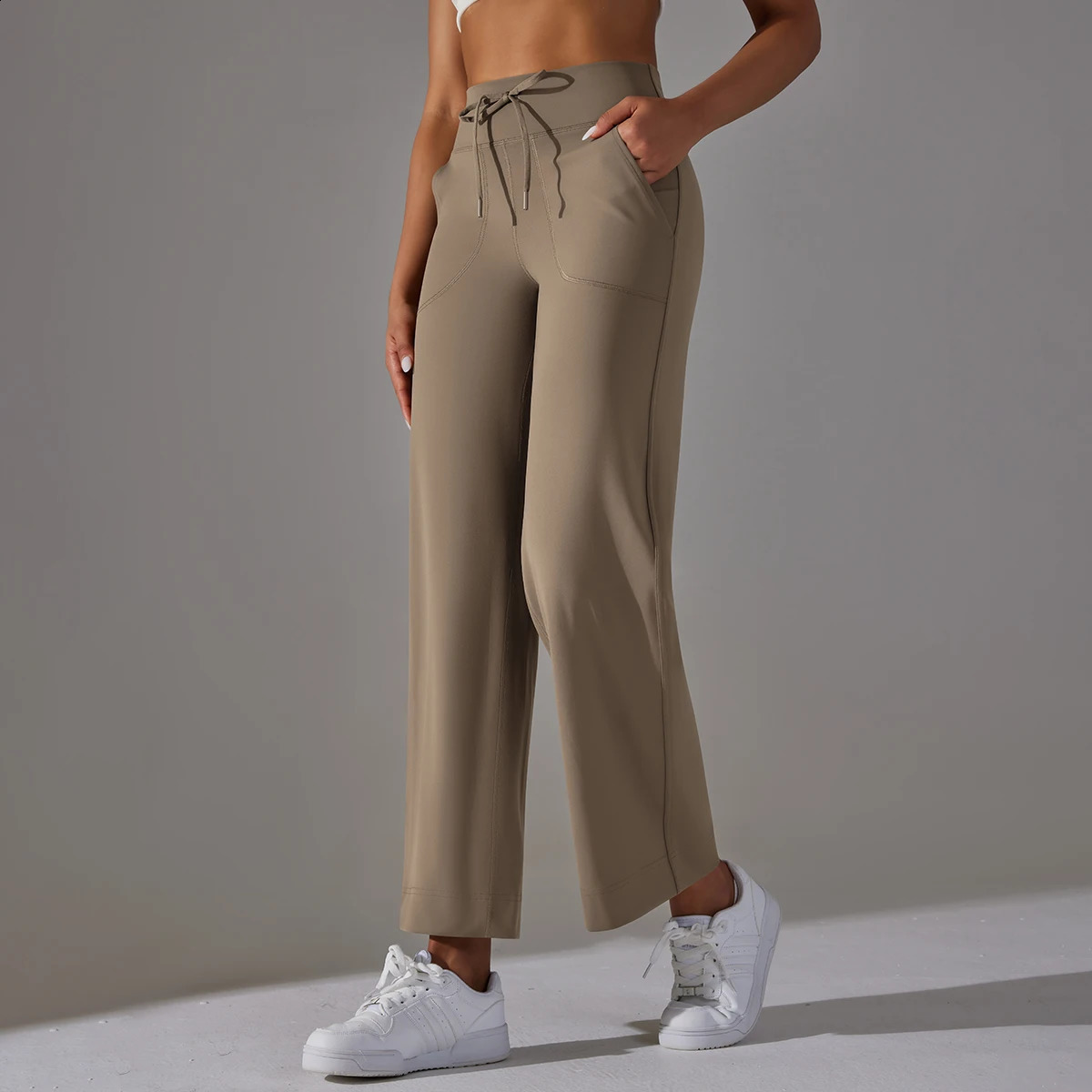 Wide Leg Pants With Pockets Womens Loose Yoga High Waist Legging Drawstring Outdoor Casual Jogging Gym Sports Flare Pants 240813
