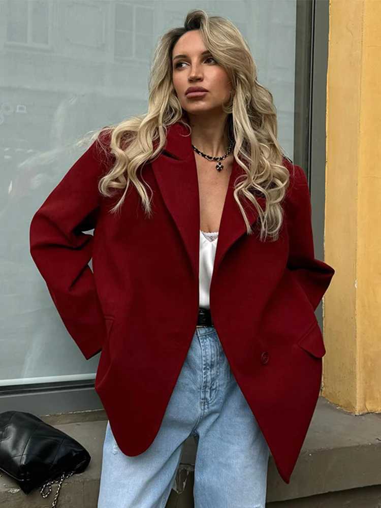 Women's Jackets Casual Commuter Style Coat For Women Loose Turn-down Collar Long Slve Female Jacket 2024 Autumn Casual Solid Top Strtwear Y240814P71M