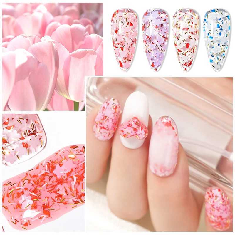 MEET ACROSS 7ml Glitter Dried Flower Gel Nail Polish Natural Floral Gel Semi Permanent Varnish Soak Off UV Nail Art For ManicureM240814