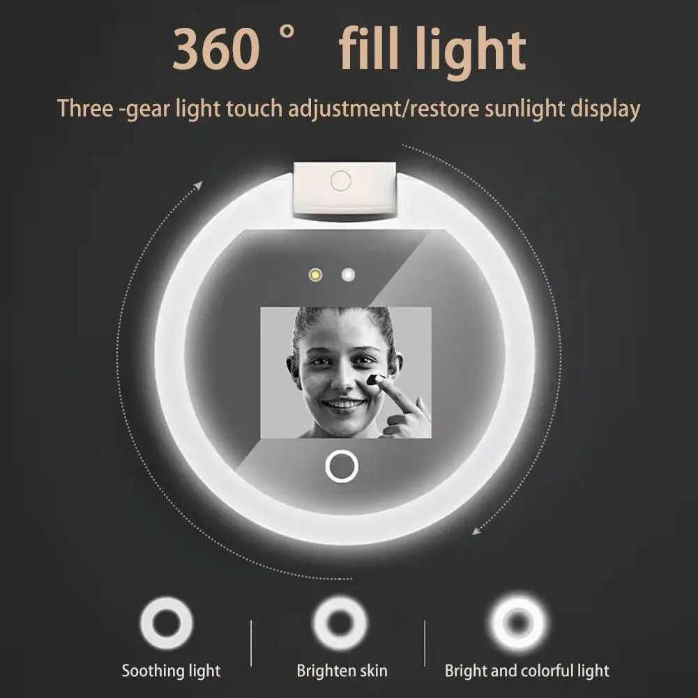 Compact travel mirror with UV camera for sun protection testing handheld LED beauty makeup mirror facial examination Magnif W240813