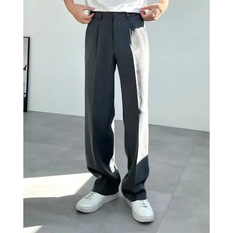 Drapedtrousers Mens Straightleg Casual Pants Loose Fit Small Suit Trousers Unique Sshape Spring Autumn Trendy 240813