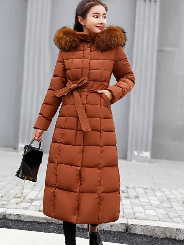 Womens Winter Jacket Long Parkas Winter Wear Korean Fashion Edition Belted Slim Fit Cotton Jacket Padding Warm Windbreak Coat 240813