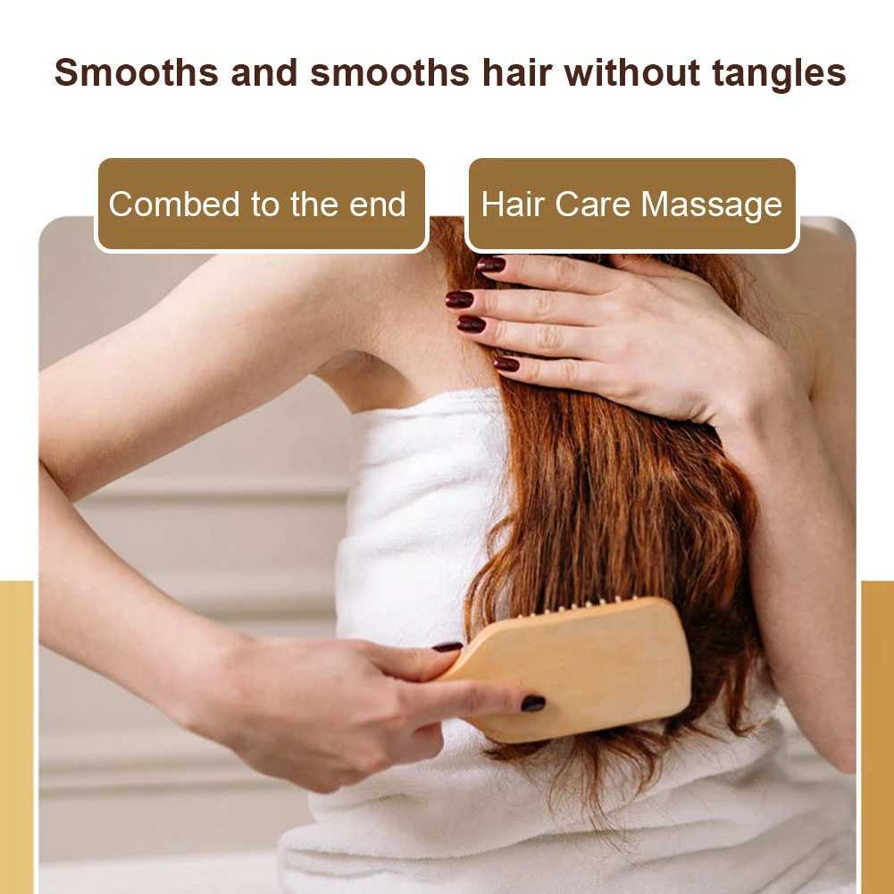 Bamboo hair brush to improve hair texture. Bamboo comb made of natural wood used for long curly and thin short hair W240813