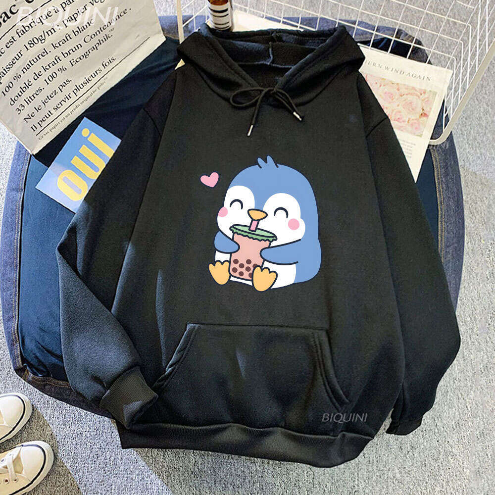 Boba Bubble Milk Tea Cartoon Hoodies Women Penguin Graphic Sweatshirts Unisex Clothes Kawaii Anime Haruku Plus Size Hoodie