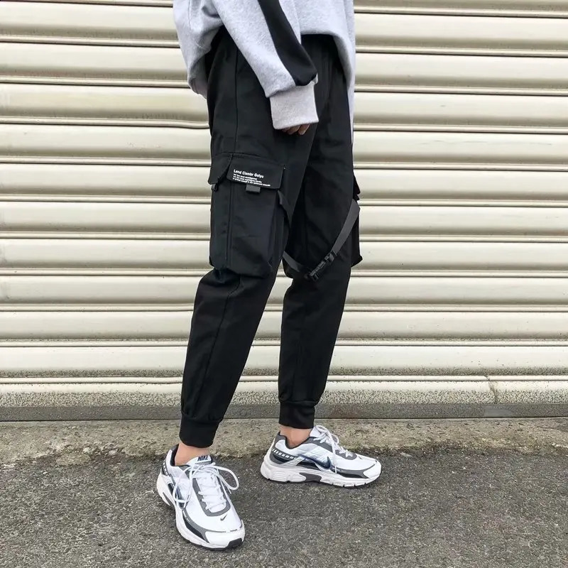Ribbons Harem Joggers Men Cargo Pants Streetwear Hip Hop Casual Pockets Track Pants Male Harajuku Fashion Trousers 240814