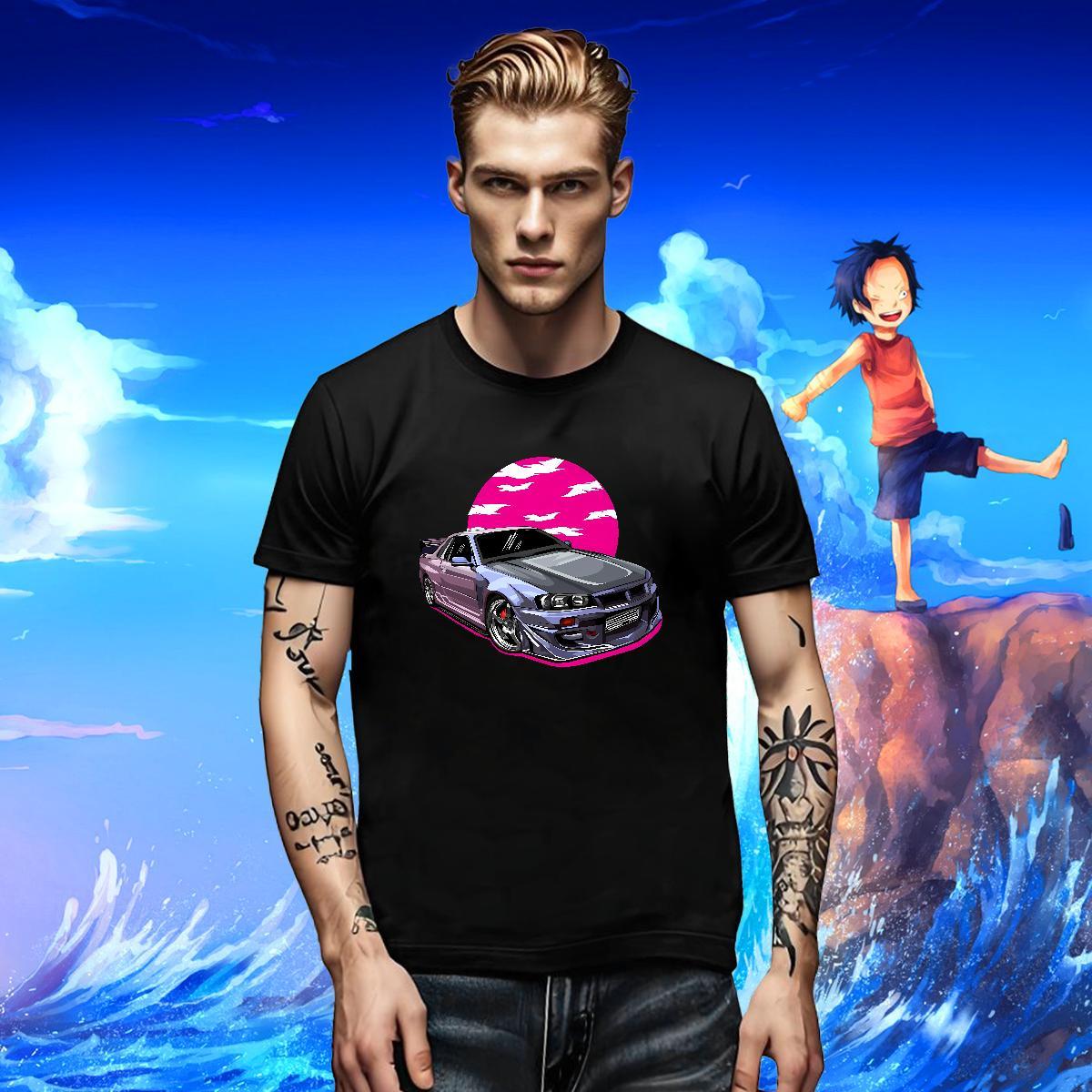 Popular Tshirts Anime Printing Street 230g 100% Cotton DIY Printed Breathable Crew Neck car T Shirt For Man 2024 New Tops Shirt