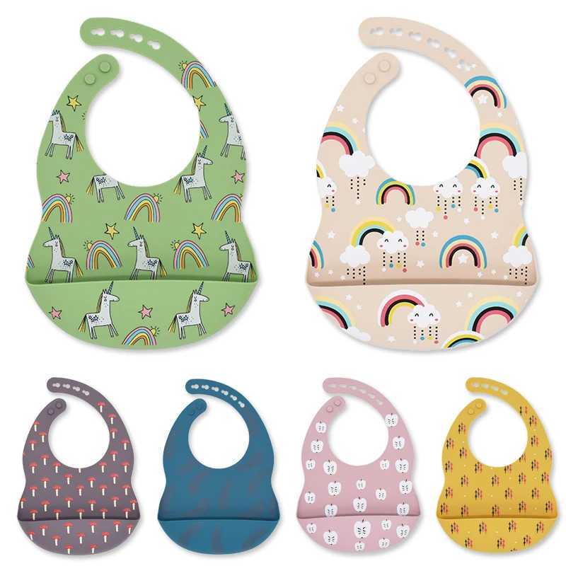 Bibs Burp Cloths Baby Cute Cartoon Silicone Bib Set Adjustable Waterproof Stain Resistant Saliva Towel Toddler Aprons Burp Cloth Feeding StuffL4812