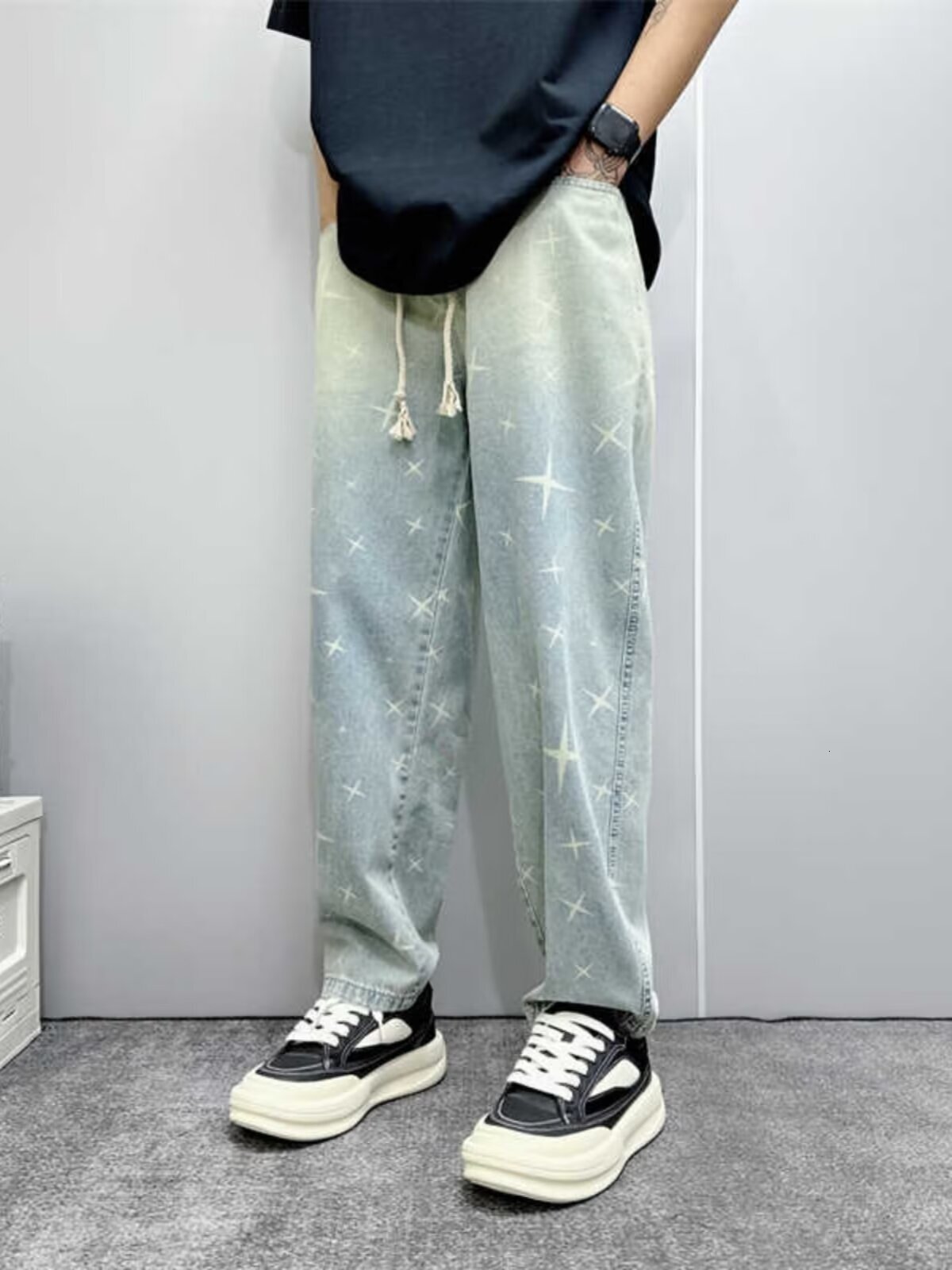 15 2 American summer jeans men's versatile design trendy fashion slim casual pants