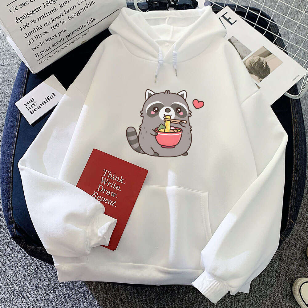Eating Raccoon Ramen Cute Cartoons Graphic Printed Hooded Men Women Hoodies Plus Size Sweatshirt Personality Unisex Pullover