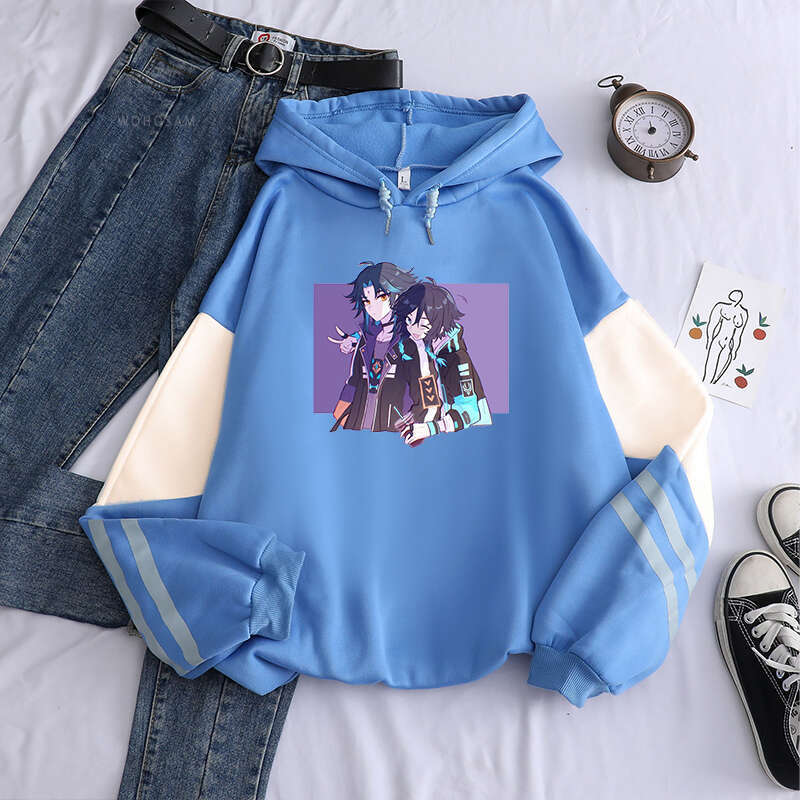 Anime Game Genshin Impact Hoodies Haruku Xiao Zhong Li Kawaii Poster Cartoon Women Men Unisex Plus Size Long Sleeve Sweatshirt
