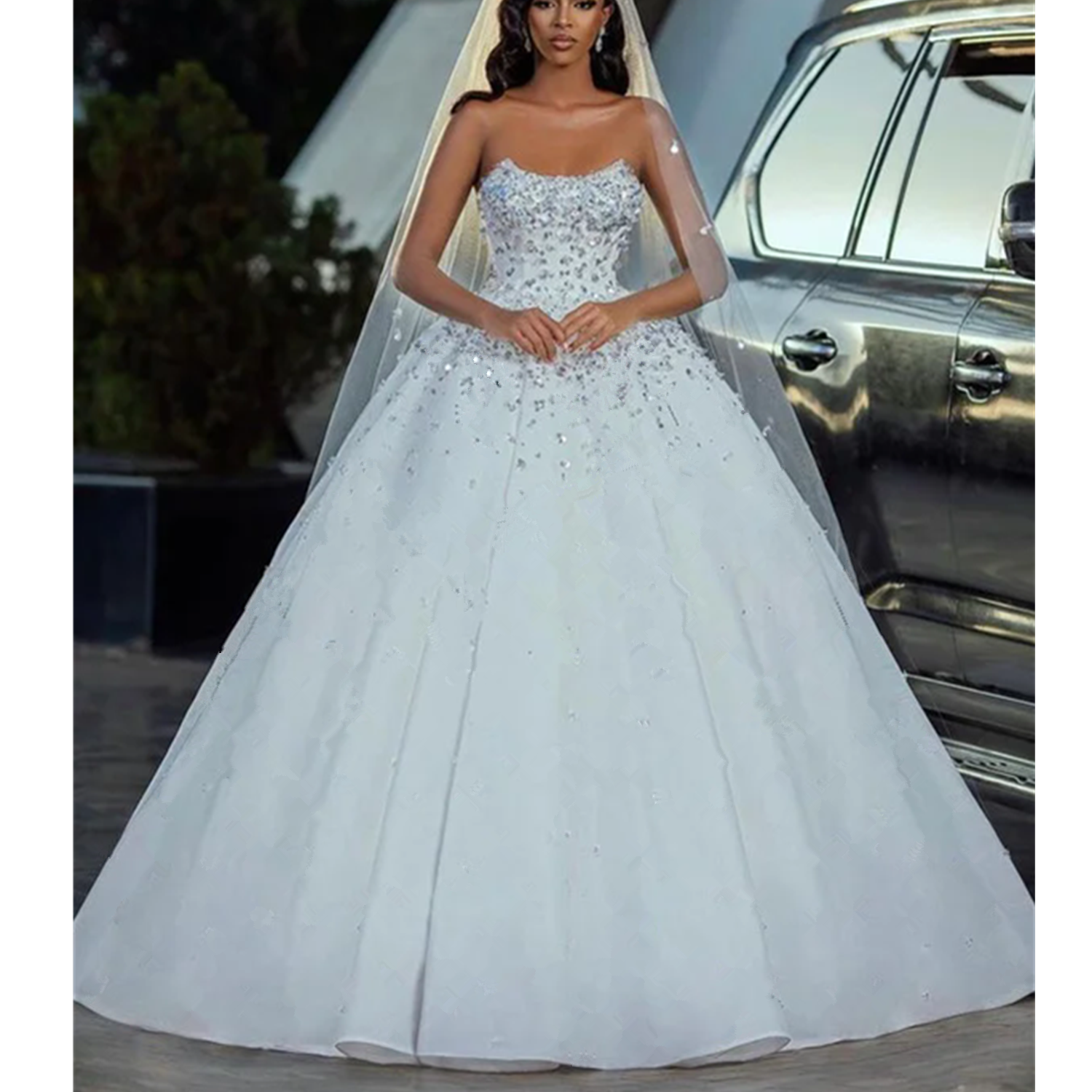 2024 Arabic Luxurious Beaded Crystals Wedding Dresses Strapless Bridal Lace up Dresses Floor Length Wedding Gowns Plus Size