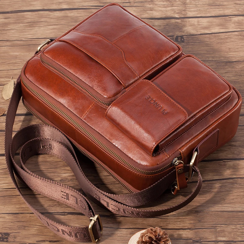 100% Genuine Leather Briefcase Men Shoulder Bag High Quality Crossbody Bags For Male Messenger Bag 9.7 Ipad Bolsas Holder Sling 240813