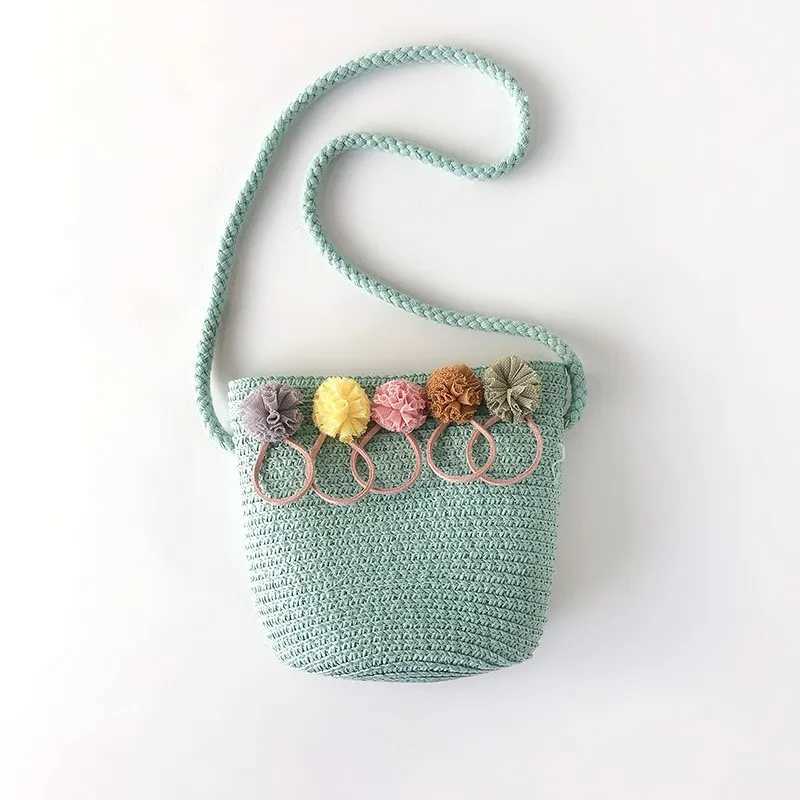 Childrens Shoulder Bag Girls Fashion Straw Childrens Cross Body Bag Sweet Flower Princess Preschool Messenger Bag W240813