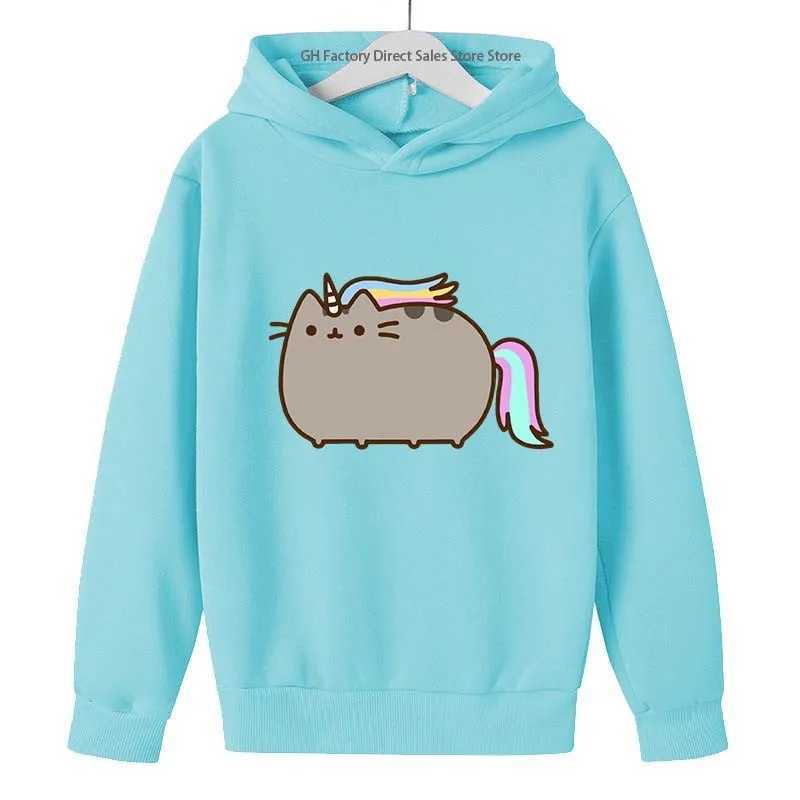 Girls Pusheen Cat Cute Print Spring Autumn Long Sleeved Hoodies 2-13 Years Kids Casual Outfits Sports Tops Children Gift ClothesY240814