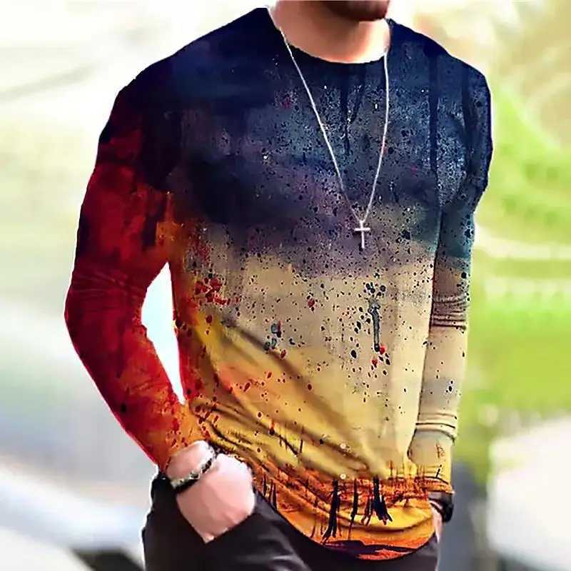 Spring and Autumn Thin Round Neck Long-sleeved T-shirt Slim Fit Casual Long-sleeved T-shirt Top Fashion All-match Mens T-shirtM240814