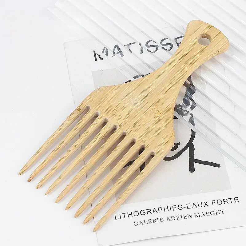 1 natural bamboo and wood hair comb anti-static African fork comb suitable for women round wide tooth wooden comb hair brush for women W240813