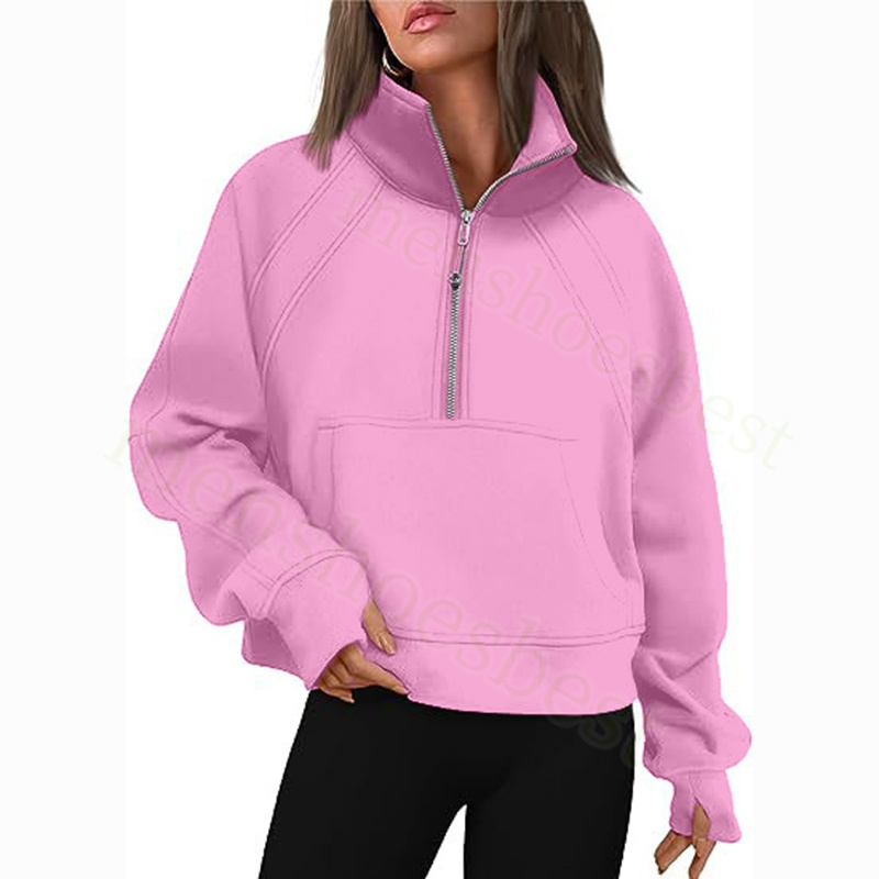 Womens Half Zip Hoodie Jacket Designer Sweater Women Workout Sport Coat Fitness Activewear Top Solid Zipper Sweatshirt Sports Gym Clothes Asian Size S